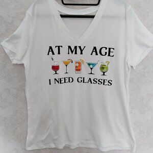 Funny Cocktail Glasses V-Neck Tee Shirt Size Large